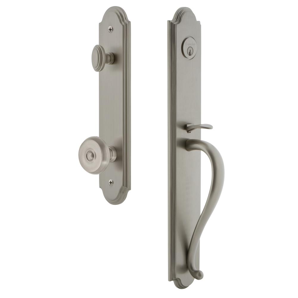Grandeur by Nostalgic Warehouse ARCSGRBOU Arc One-Piece Handleset with S Grip and Bouton Knob in Satin Nickel